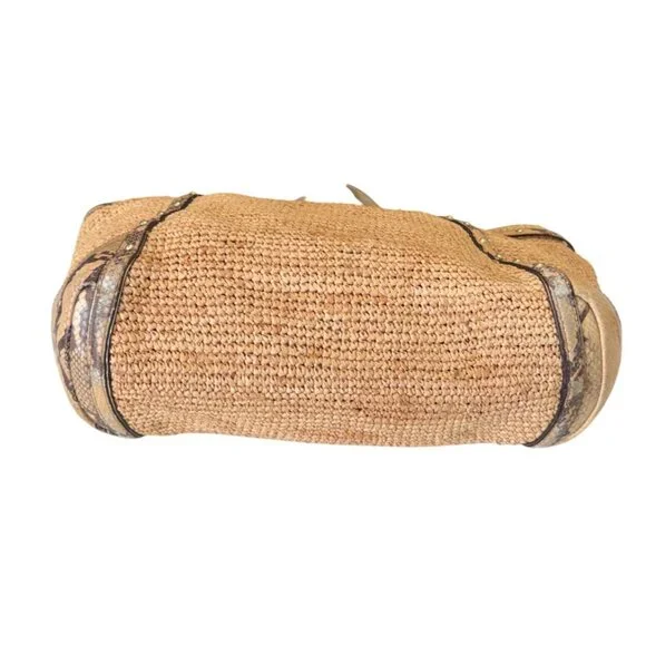 Coach Natalie Straw and Python Embossed Leather Trim Hangtags Natural Large Tote - Picture 8 of 15